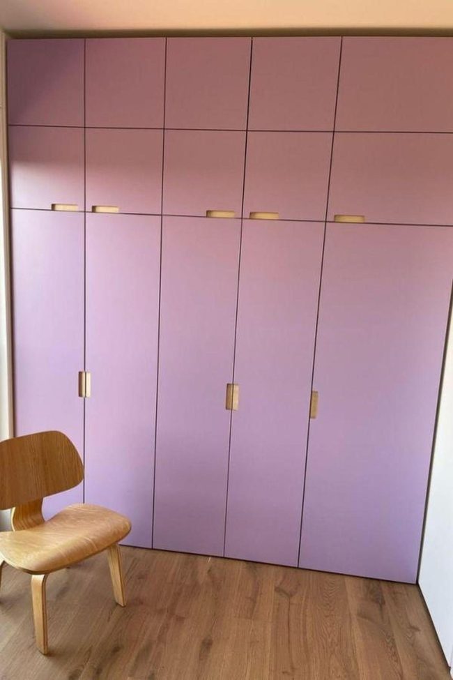 Lavender Storage Cabinet With Wooden Handles