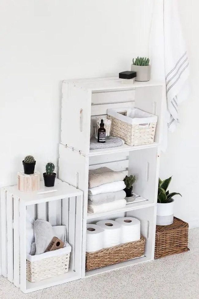 White Wood Crate Bathroom Storage