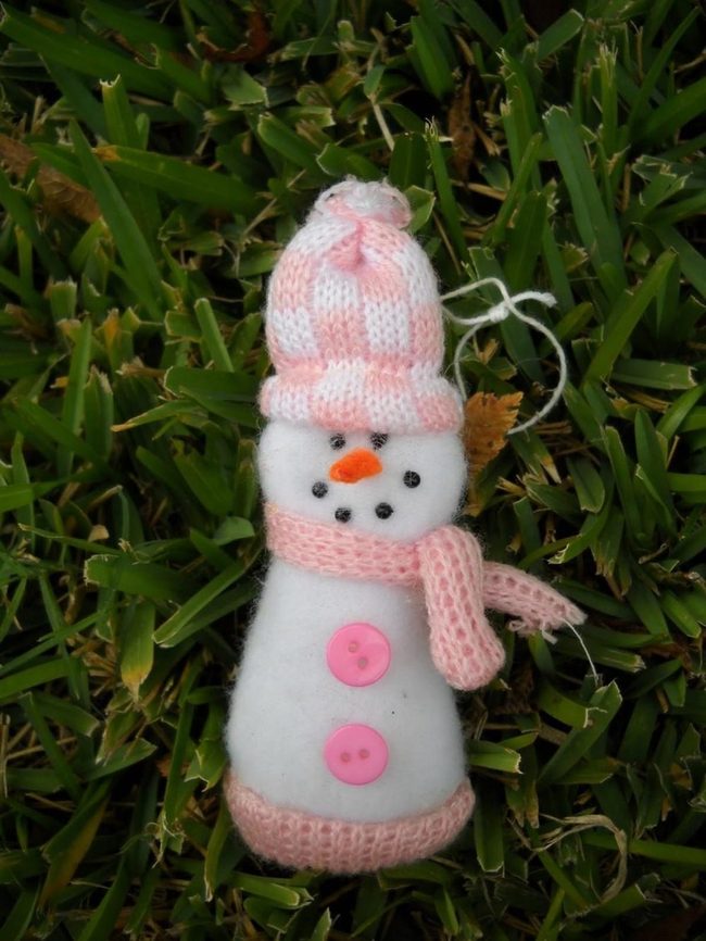 Pink Checkered Snowman Figure