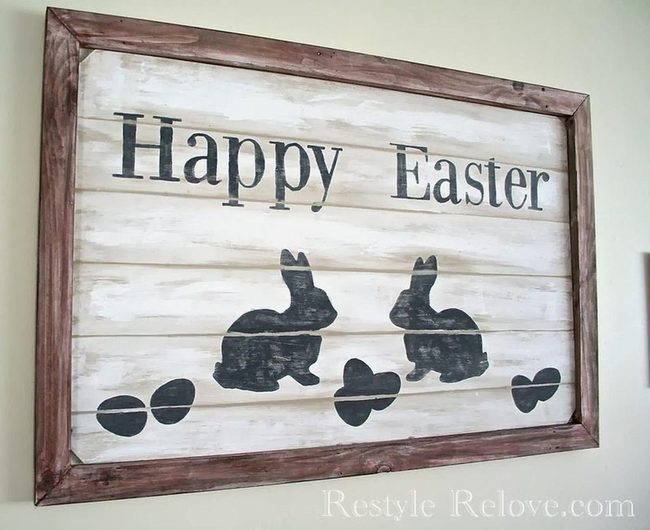 Black Bunny Whitewashed Wood Sign