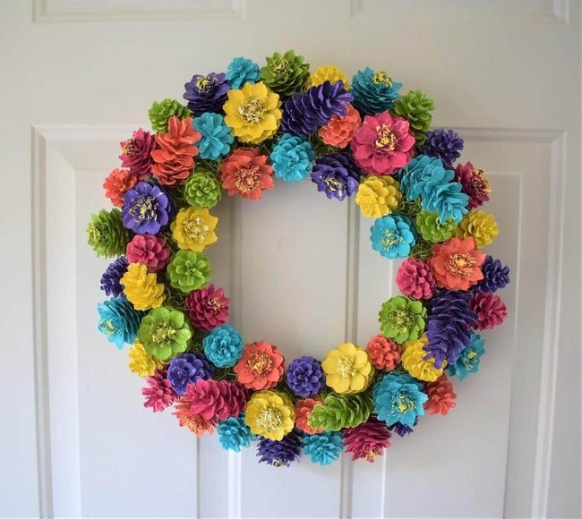 Painted Pinecone Flower Wreath