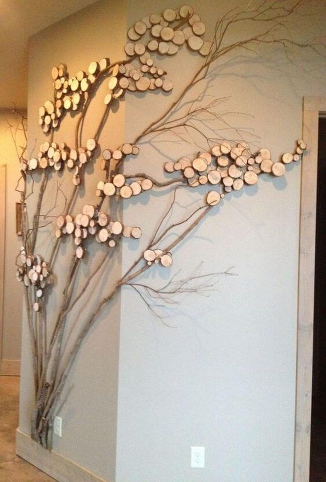 Wooden Slice Branch Wall