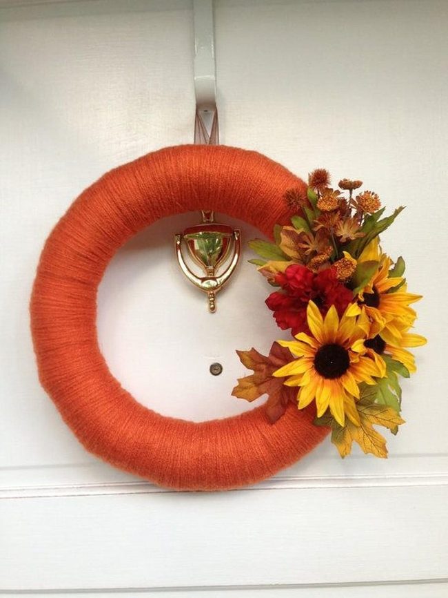 Orange Yarn Sunflower Wreath