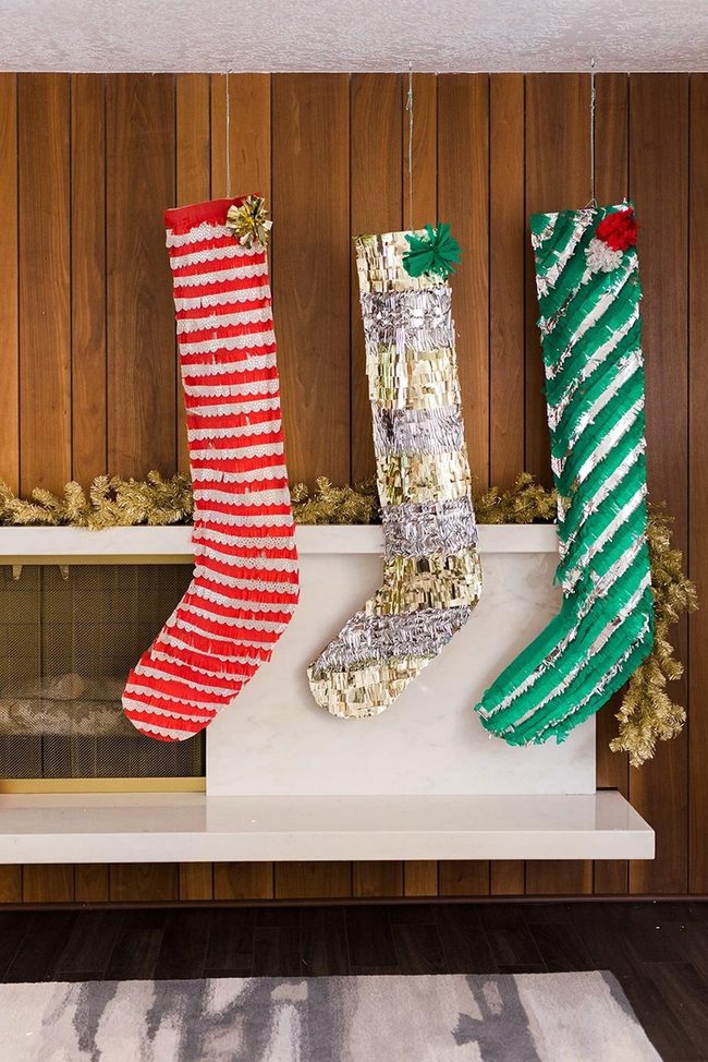 Metallic Stockings Over Fireplace