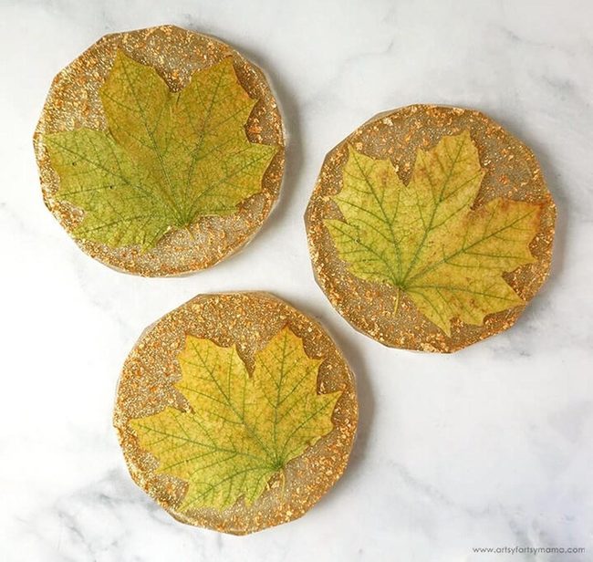 Amber Leaf Resin Coasters