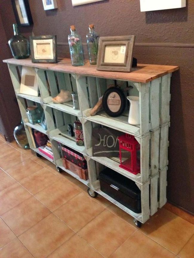 Wooden Crate Rolling Console