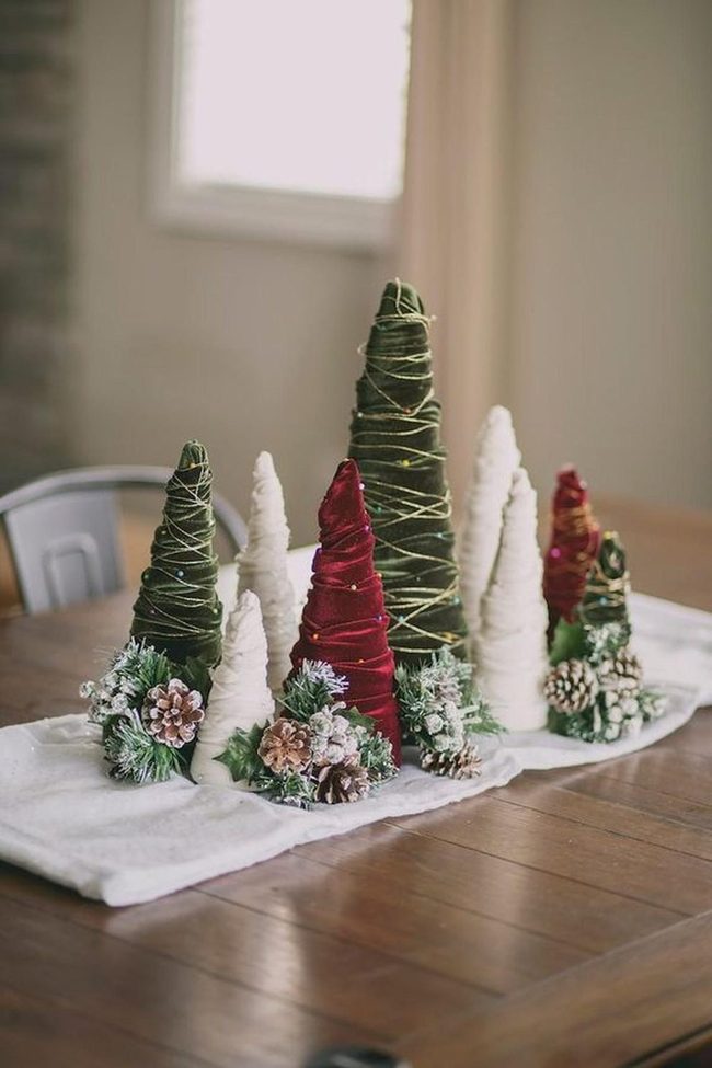Handmade Cone Trees Green Red White