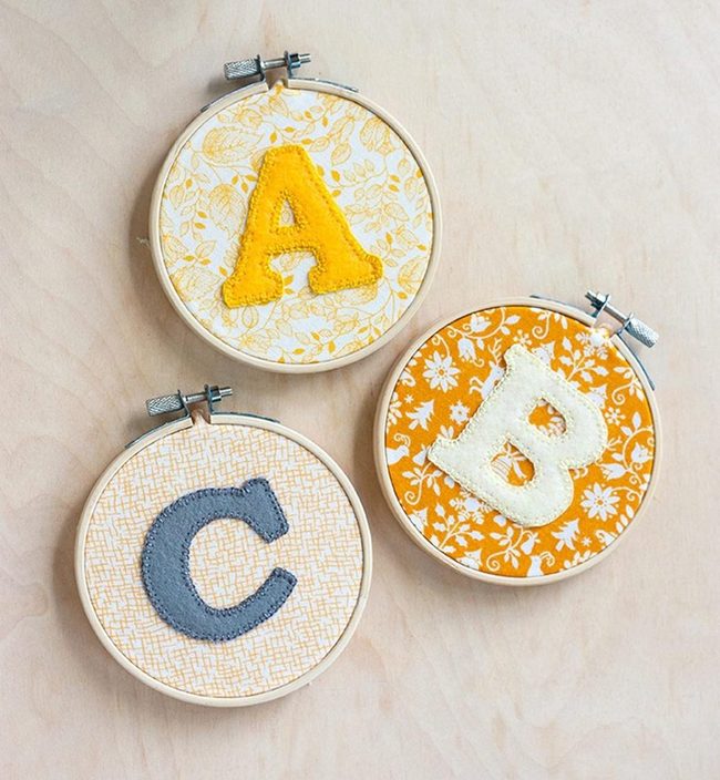 Embroidered Letter Hoops Yellow