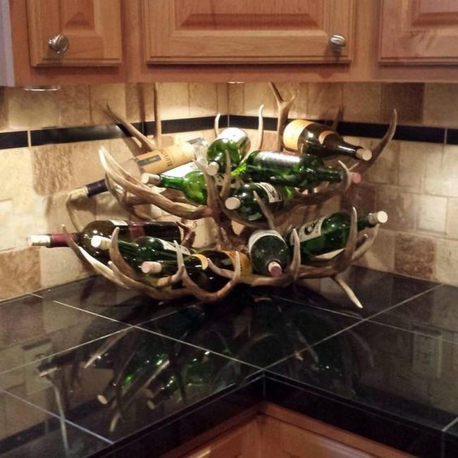Antler Wine Display Meets Dark Marble