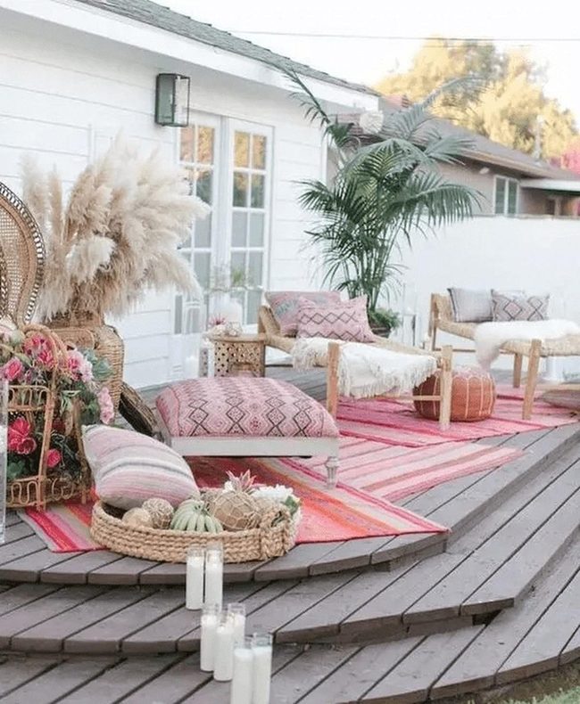 Pink Striped Stairs, Natural Wood