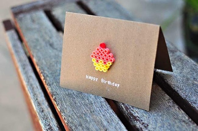 Red Yellow Beaded Cupcake Card