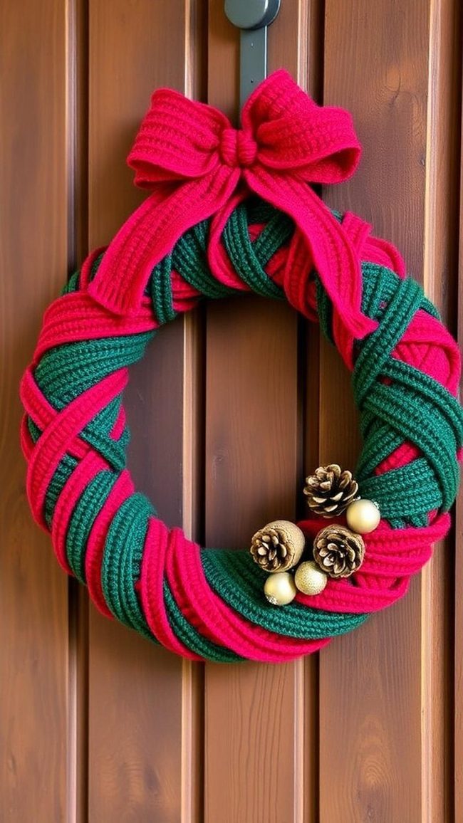 Red and Green Yarn Door Ring