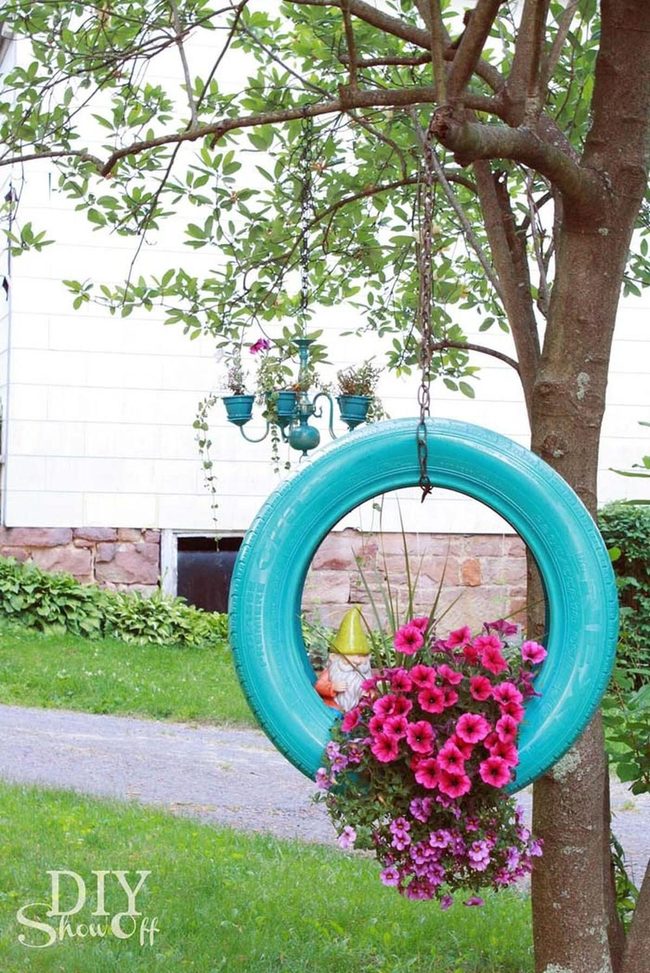 Gnome Tire Planter Cascade