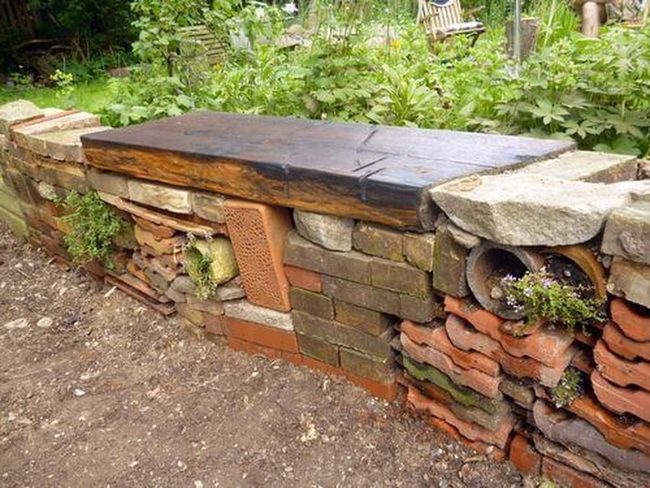 Reclaimed Wood Bench Brick Garden