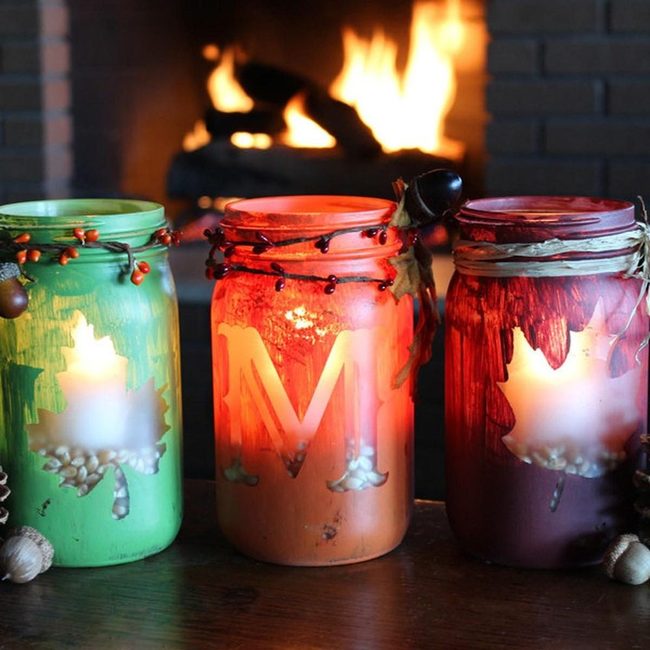 Autumn Glass Candles Glowing
