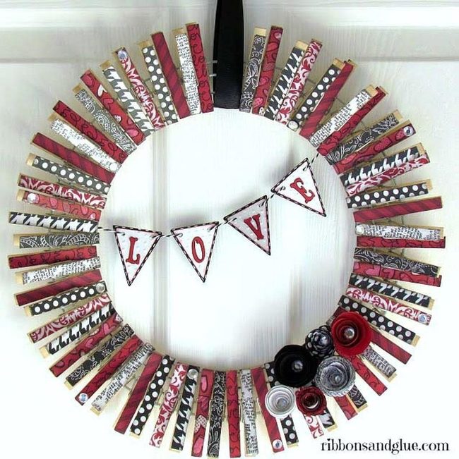 Rolled Peonies Clothespin Wreath