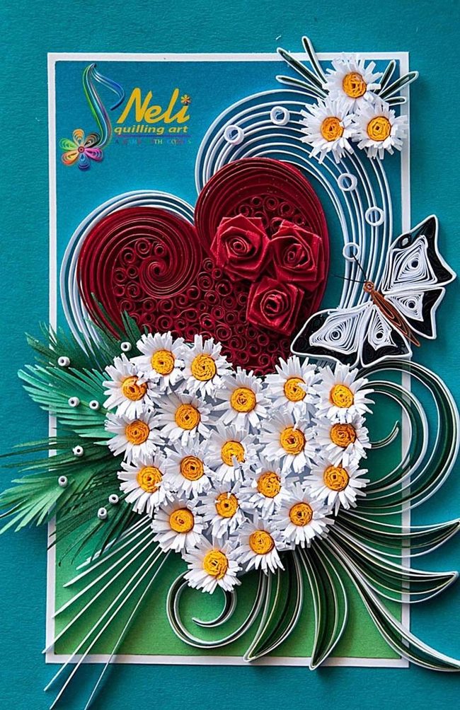 Red Flowers Heart With Butterfly