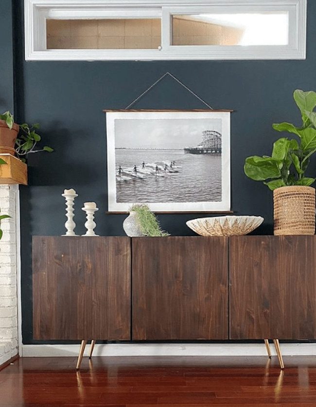 Dark Wood Cabinet Doors, Navy Walls