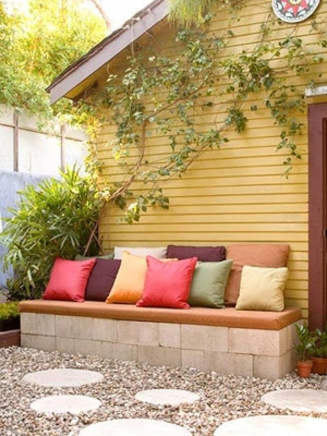 Colorful Cushioned Cinder Bench