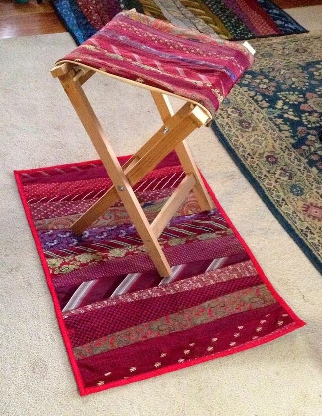 Crimson Striped Wooden Stools