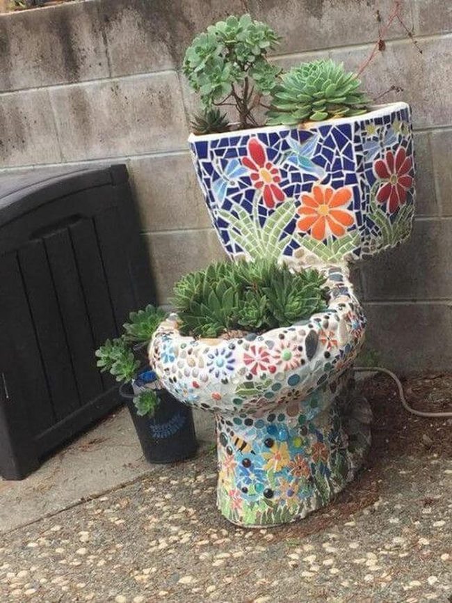 Mosaic Toilet Planter Bowl