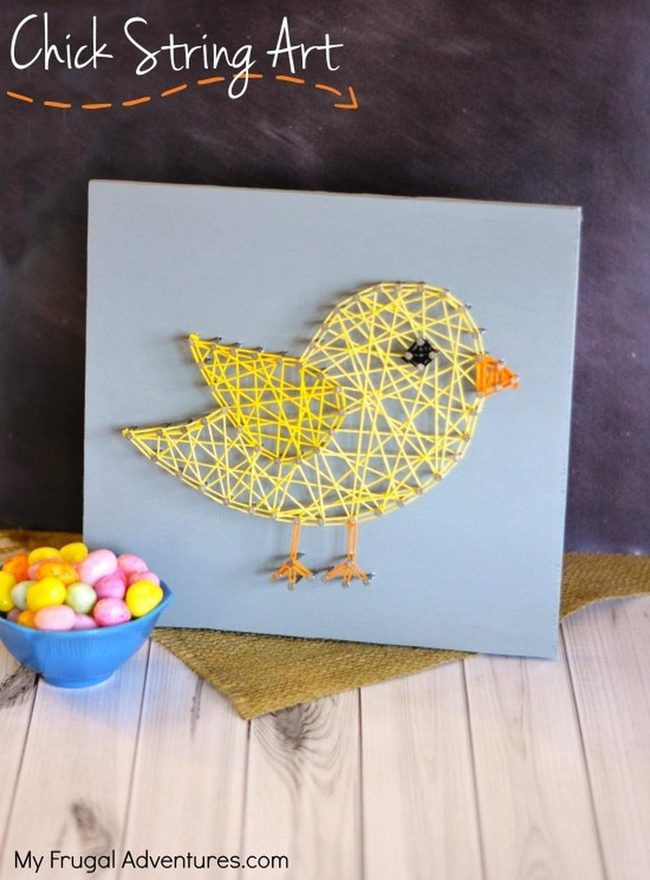 Yellow Thread Chick On Weathered Wood
