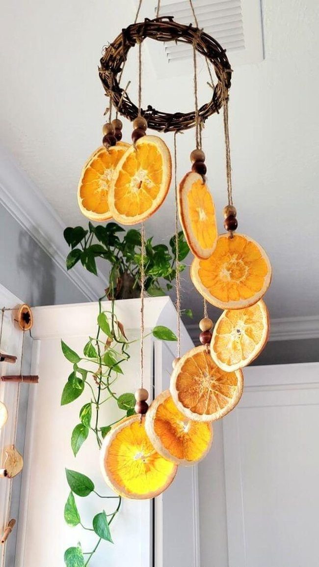 Dried Orange Mobile With Wooden Beads