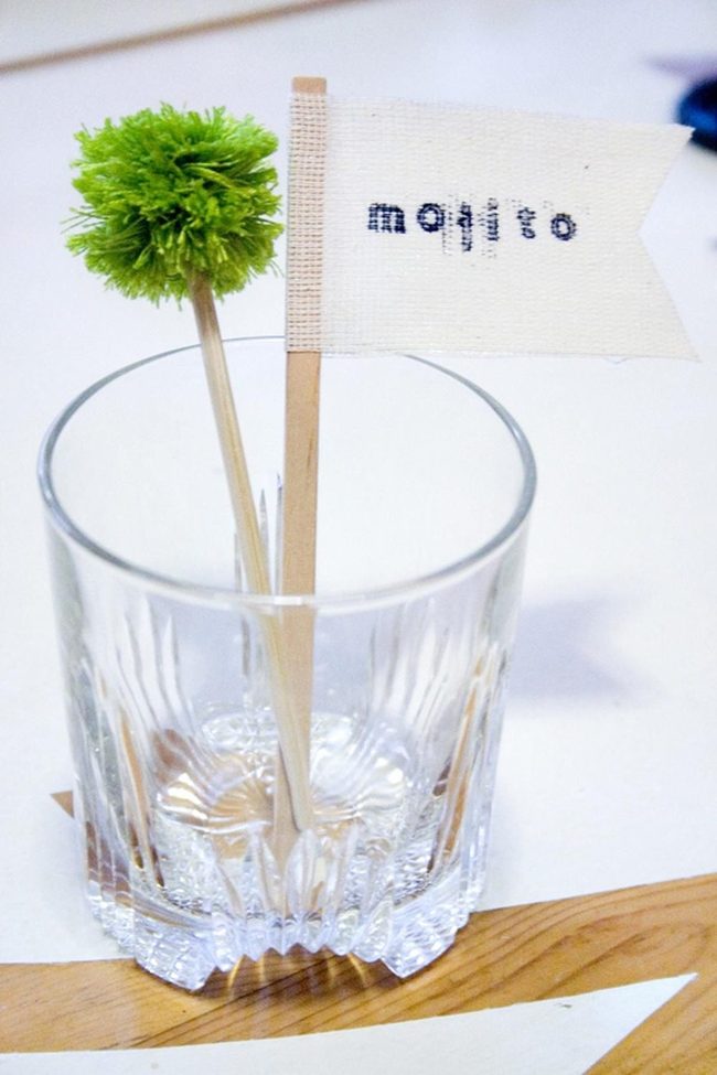 Green Pom-Pom Cocktail Flags