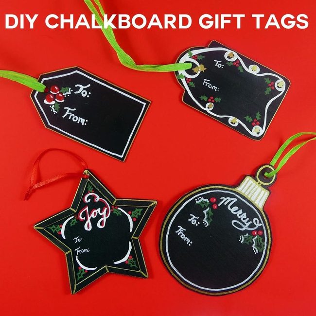 Chalkboard Tags With Holly Ribbons