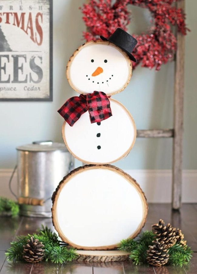 Wooden Snowman Winter Yard