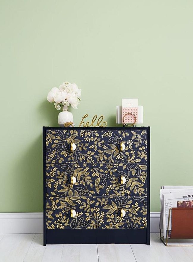 Navy Blue Chest With Gold Florals