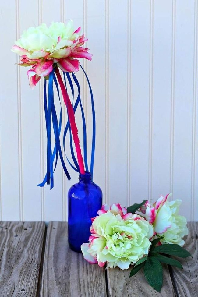 White Peonies In Patriotic Blue