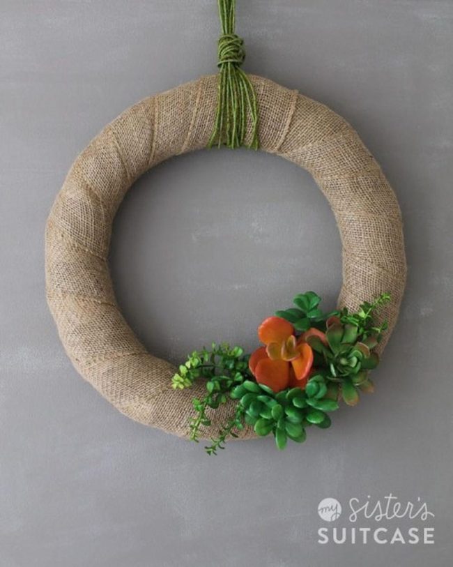Succulent And Burlap Wall Wreaths