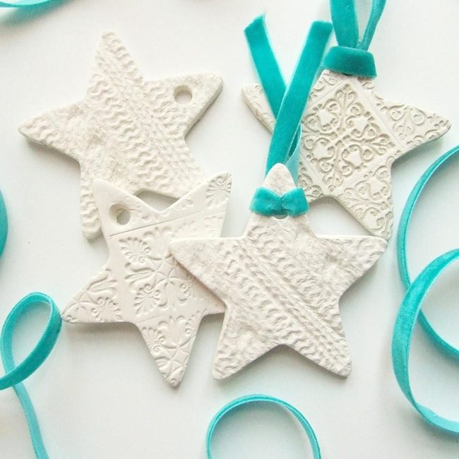 Handcrafted White Stars Teal Ribbons