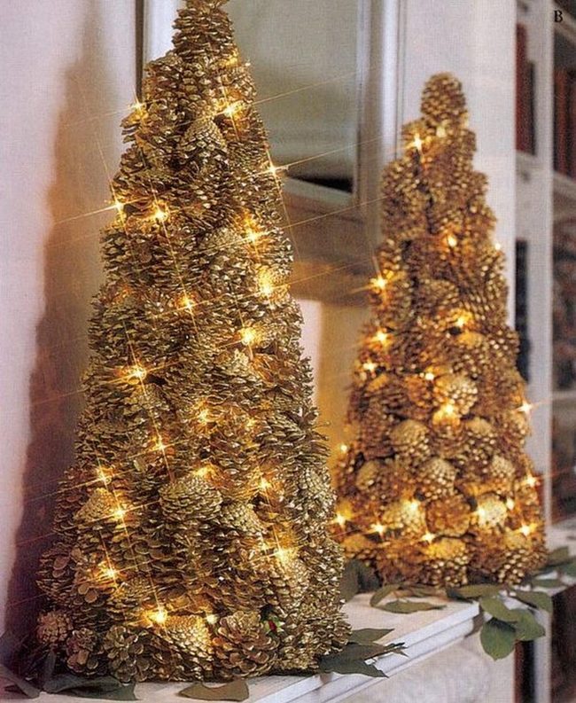 Pinecone Trees Golden Winter Glow