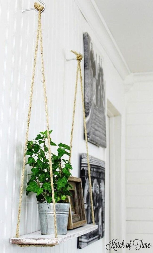 Rope-Suspended Wooden Pallet Display