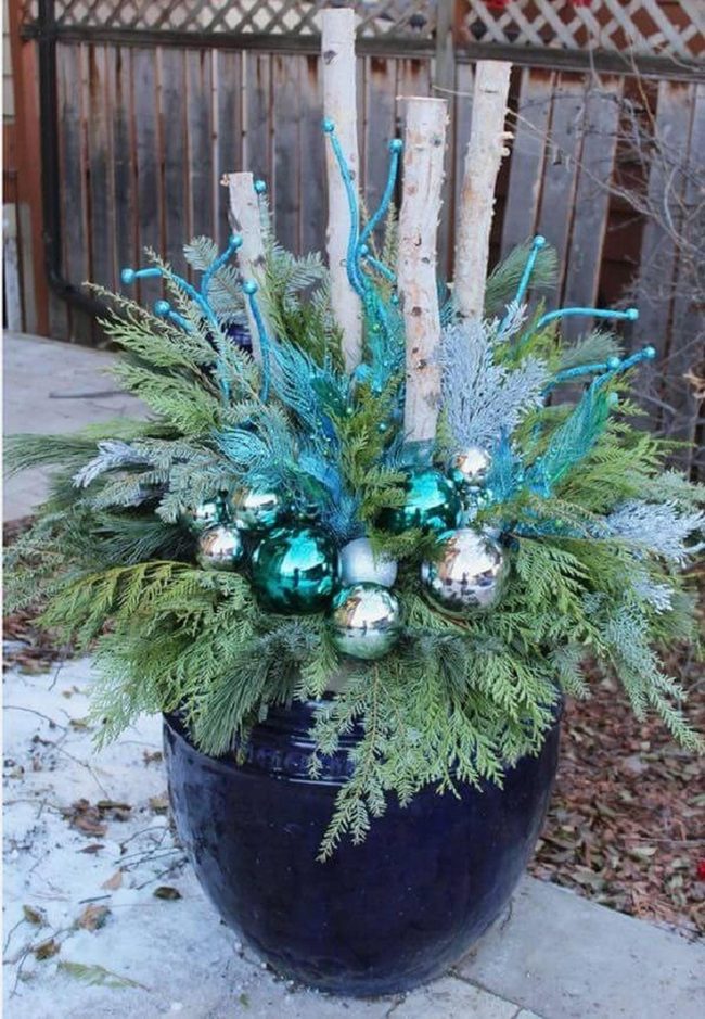 Blue And White Winter Planter