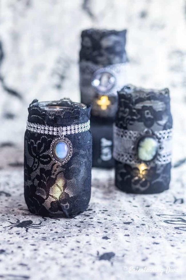 Black Lace Jeweled Jar