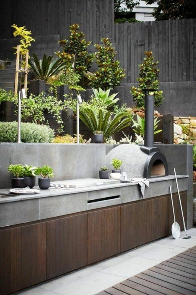 Concrete Kitchen With Pizza Oven