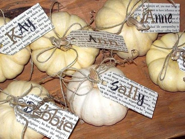 Ivory Pumpkins With Twine Tags