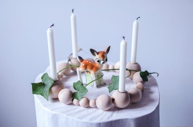 Wooden Beads White Candles Deer