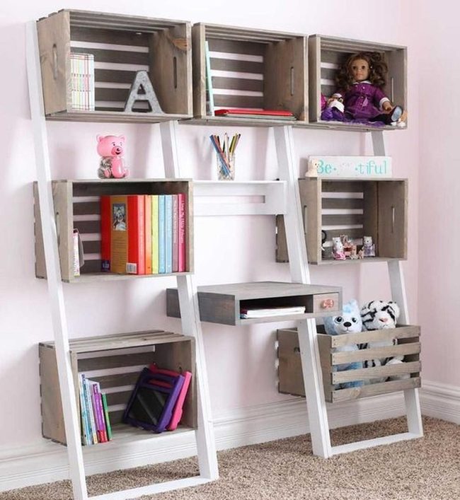Wooden Crate Ladder Storage