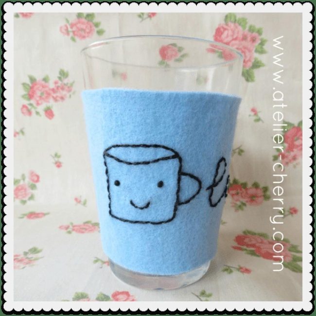 Blue Felt Glass With Embroidered Smile