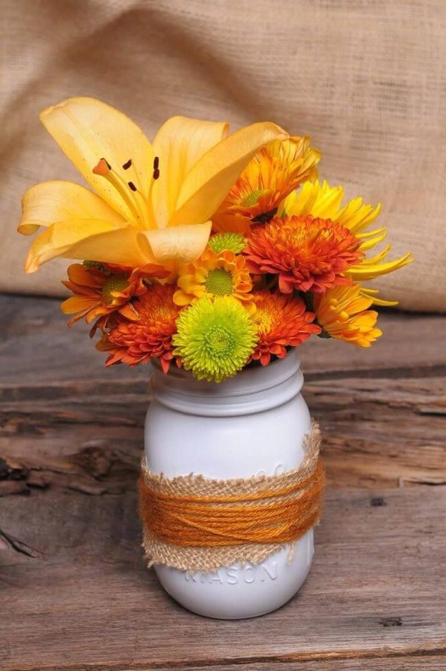 White Mason Jar Fall Flowers