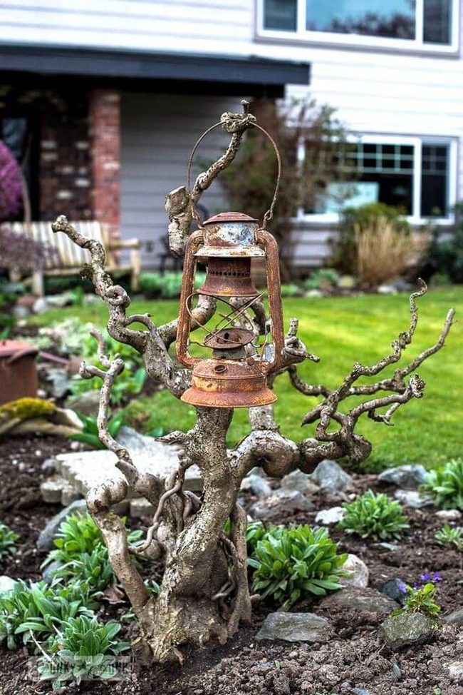 Weathered Metal Lantern Garden