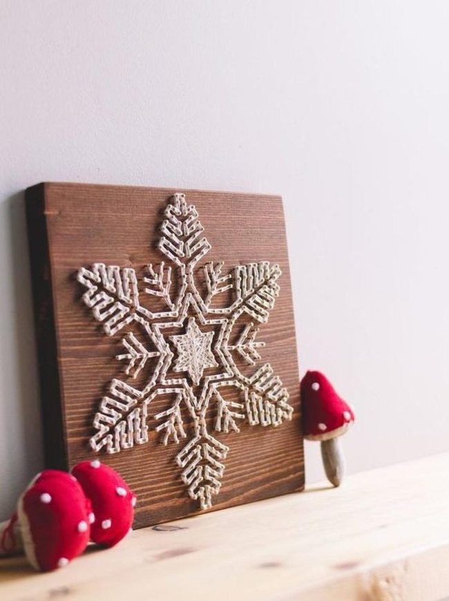 Wooden Snowflakes And Spotted Mushrooms