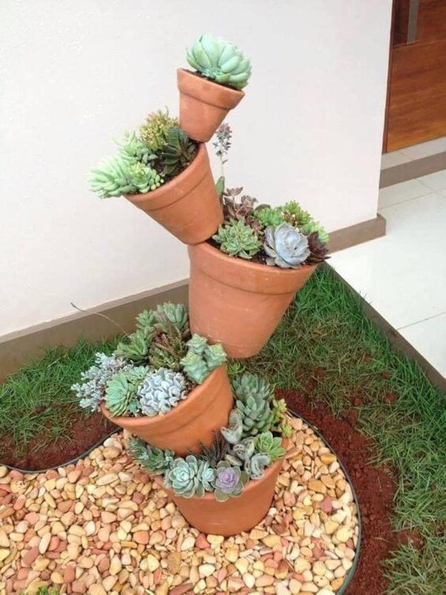 Stacked Clay Succulent Tower