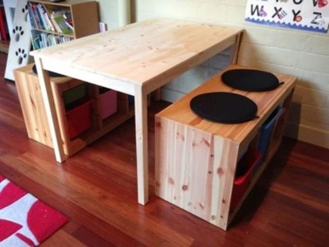 Wooden Benches, Colorful Rugs