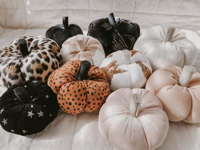 Patterned Fabric Pumpkins In Orange