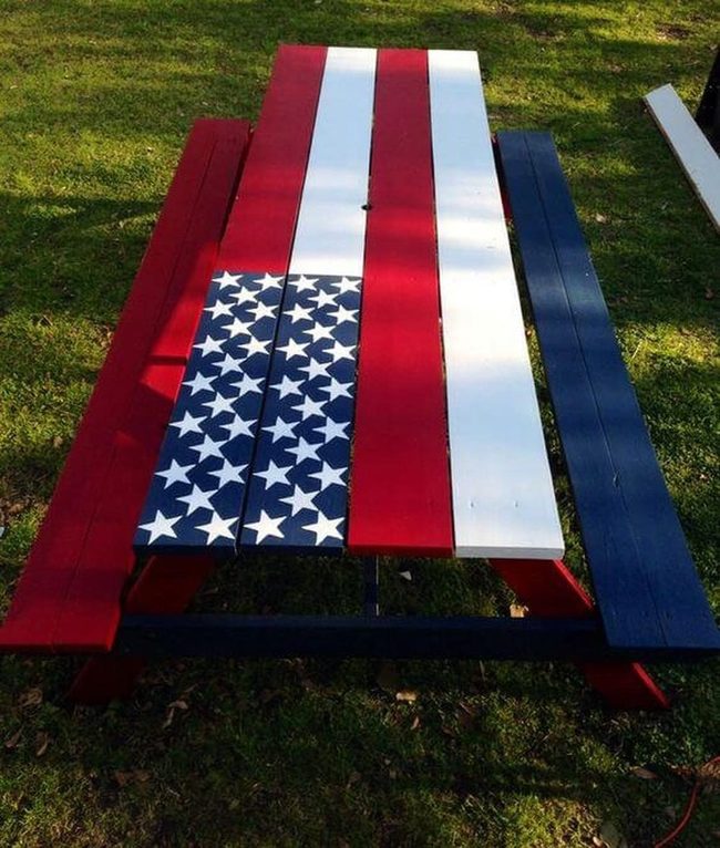 Patriotic Red White Blue Picnic Table